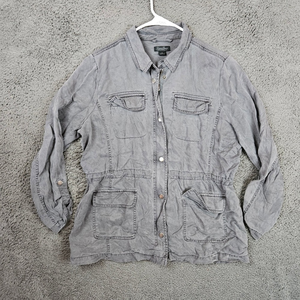 Lucky Brand Womens Gray Military Utility Field Jacket Size L Full Zip Snap Front